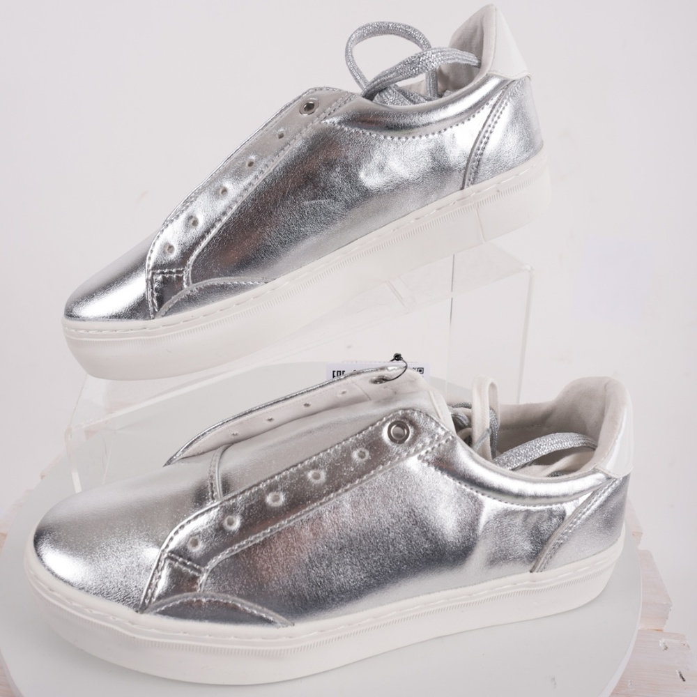Bershka Womens Silver Metallic Platform Sneakers